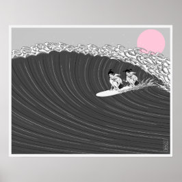 japanisches Surfposter mit Sonnenuntergang Poster