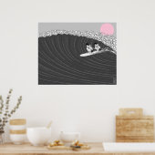 japanisches Surfposter mit Sonnenuntergang Poster (Küche)