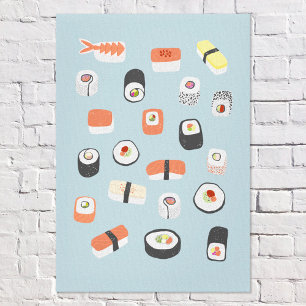 Japanisches Sushi Blau Leinwanddruck