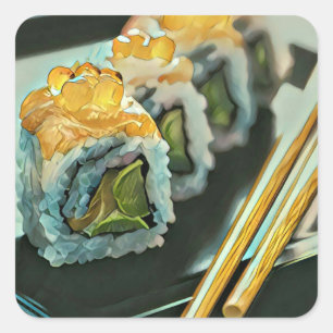 japanisches Sushi Quadratischer Aufkleber
