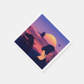 japanisches Thema Geisha Tree und aufstrebende Son Serviette (Ecke)