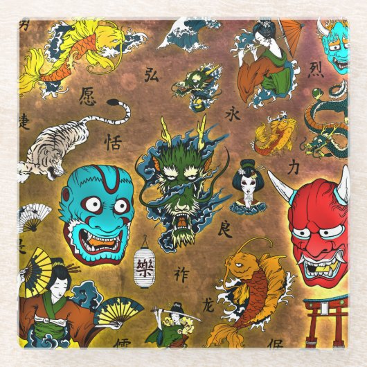 Japanisches Thema Glasuntersetzer (Vorderseite)