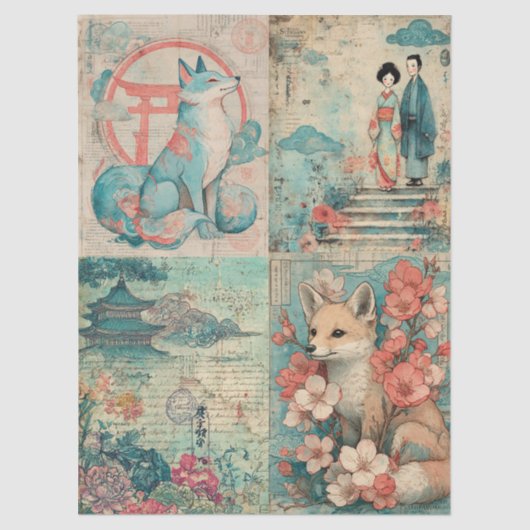 Japanisches Themed Collage Decoupage Crafting Seidenpapier (Vorderseite)