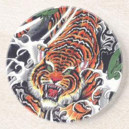 japanisches Tiger- und Ahorndesign Getränkeuntersetzer