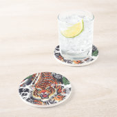 japanisches Tiger- und Ahorndesign Getränkeuntersetzer (Seite)