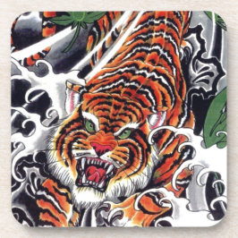 japanisches Tiger- und Ahorndesign Getränkeuntersetzer