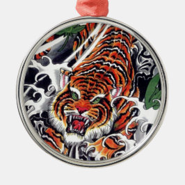 japanisches Tiger- und Ahorndesign Ornament Aus Metall