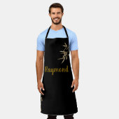 japanisches Tintendruck Schwarz und Gold Bambusdes Schürze (Getragen)