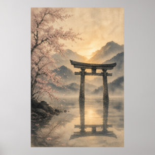 Japanisches Torii-Sonnenuntergang Japandi-Wandkuns Poster