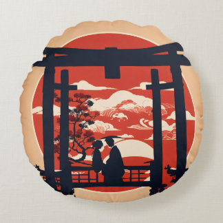 Japanisches Torii-Tor Romantische Sonnenuntergangs Rundes Kissen