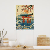Japanisches Torii Tor und Fuji Berg mit Waves Poster (Küche)