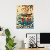 Japanisches Torii Tor und Fuji Berg mit Waves Poster (Heimbüro)
