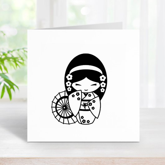 Japanisches Umbrella Geisha Girl in Kimono Color M Gummistempel