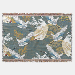 Japanisches Vintage-Kranich-Muster Decke