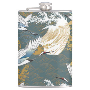 Japanisches Vintage-Kranich-Muster Flachmann
