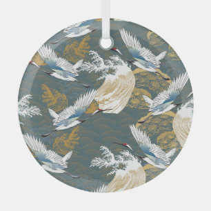 Japanisches Vintage-Kranich-Muster Ornament Aus Glas