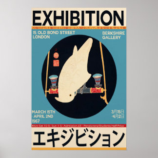 Japanisches Vintage-Weißer Ara-Ausstellungsposter Poster