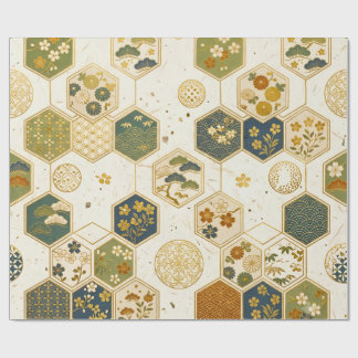 Japanisches Washi-Papier Sechseck-Muster | Nahtlos Geschenkpapier