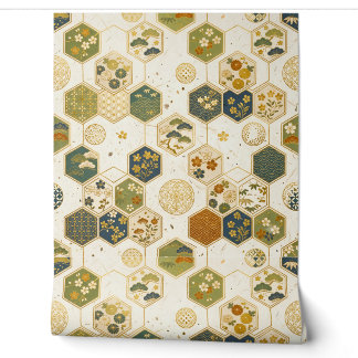 Japanisches Washi-Papier Sechseck-Muster | Nahtlos Tapete