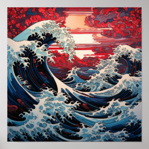 Japanisches Wave Art Poster - Serene Ocean Waves u