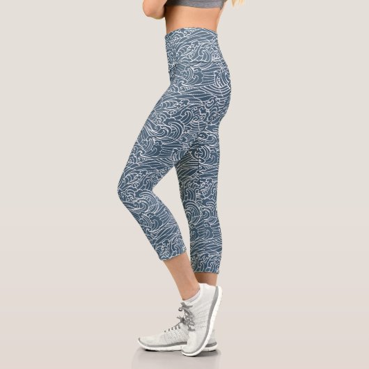 japanisches Wave Style-Muster Capri Leggings (Links)