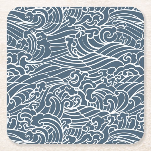 japanisches Wave Style-Muster Rechteckiger Pappuntersetzer (Vorderseite)