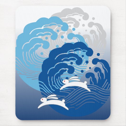 Japanisches Wave & Weißes Kaninchen Mousepad (Vorne)