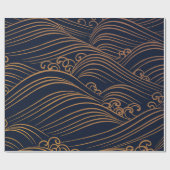 Japanisches Wellen-Muster-Marine-Blau und Gold Geschenkpapier (Flach)