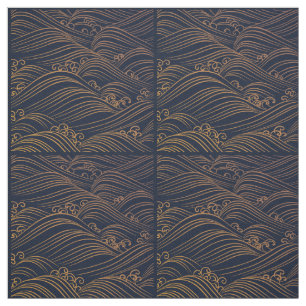 Japanisches Wellen-Muster-Marine-Blau und Gold Stoff