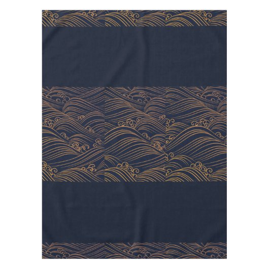 Japanisches Wellen-Muster-Marine-Blau und Gold Tischdecke (Vorderseite)