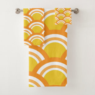 Japanisches Wellen-Seigaiha-Muster Gelb Orange  Badhandtuch Set