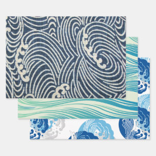 japanisches Wellendesign Geschenkpapier Set