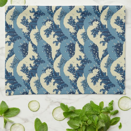 Japanisches Wellenmuster Geschirrtuch (Gefaltet)