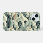 Japanisches Wellenmuster mit Monogramm iPhone 15 Hülle (Rückseite (Horizontal))