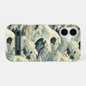 Japanisches Wellenmuster mit Monogramm iPhone 16 Hülle (Rückseite (Horizontal))