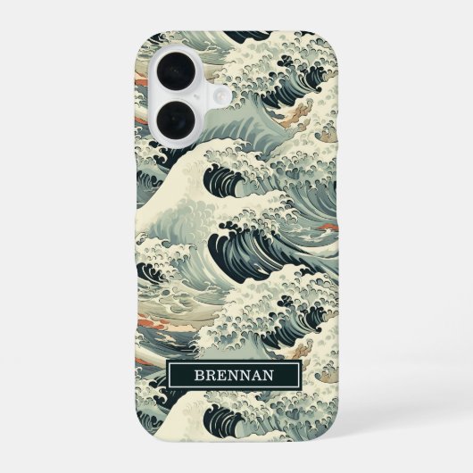 Japanisches Wellenmuster mit Monogramm iPhone 16 Hülle (Rückseite)