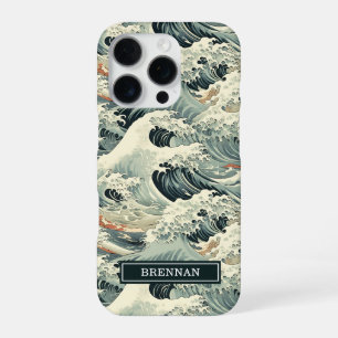 Japanisches Wellenmuster mit Monogramm iPhone 16 Pro Hülle