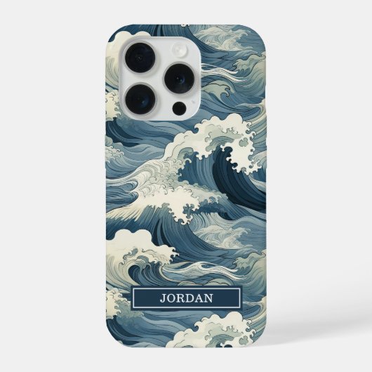 Japanisches Wellenmuster Monogramm iPhone Hülle (Rückseite)