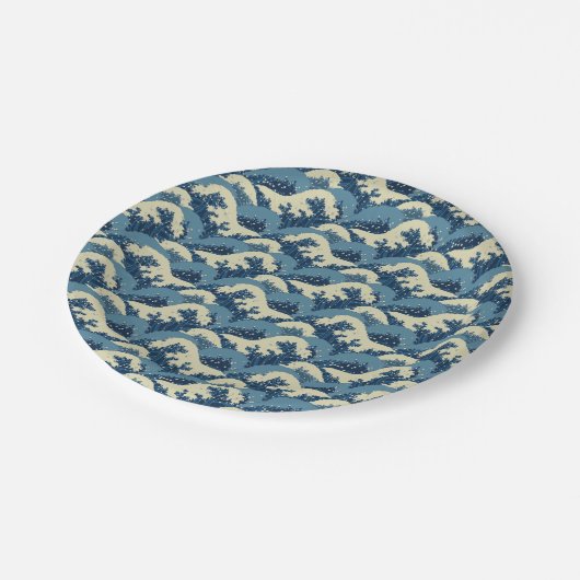 Japanisches Wellenmuster Pappteller (Schrägansicht)