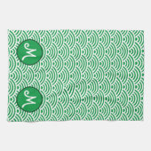 japanisches Wellenmuster und Monogramm Geschirrtuch (Horizontal)