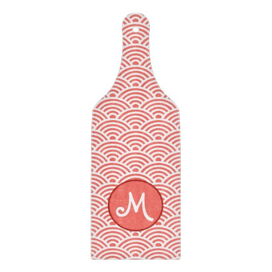 Japanisches Wellenmuster und Monogramm Schneidebrett (Vorderseite)