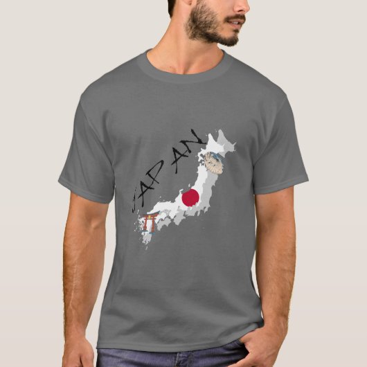 Japankarte und -flagge T-Shirt (Vorderseite)