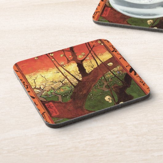 Japonismus: Blühender Pflaumenbaum von Vincent van Getränkeuntersetzer (Linke Seite)