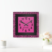 Jaquar Tierdruck mit Pink und Schwarzem Quadratische Wanduhr (Zuhause)