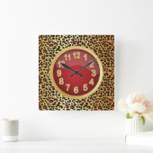 Jaquar Tierdruck mit Rot und Gold Quadratische Wanduhr (Zuhause)