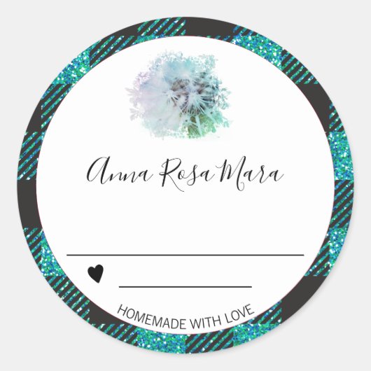 *~* Jar Buffalo Gingham AP30 Dandelion Herz Runder Aufkleber (Vorderseite)