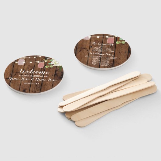 Jar Lights Floral Wood Jars Wedding Program Fan Fächer (Non-assembled)