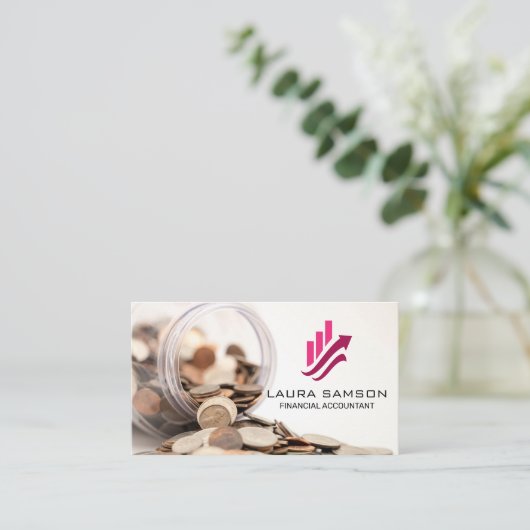 Jar of Coins | Logo für Finanzdiagramm-Wachstum Visitenkarte (Stehend Vorderseite)