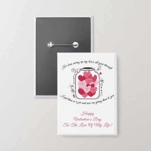 Jar Of Love Valentines Day Badge Button (Vorderseite/Rückseite)
