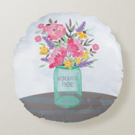 Jar Vase am Tag der Mutter mit Blume Rundes Kissen